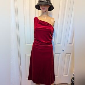 H Halston women's one shoulder chain detail dress red size XS.
